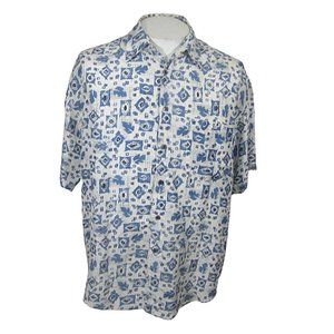 Silk Uomo vintage Men shirt short sleeve pit to pit 23.5 M retro look blue white